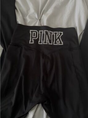 PINK Victoria's Secret Black High-Waist Leggings with Rhinestone Logo